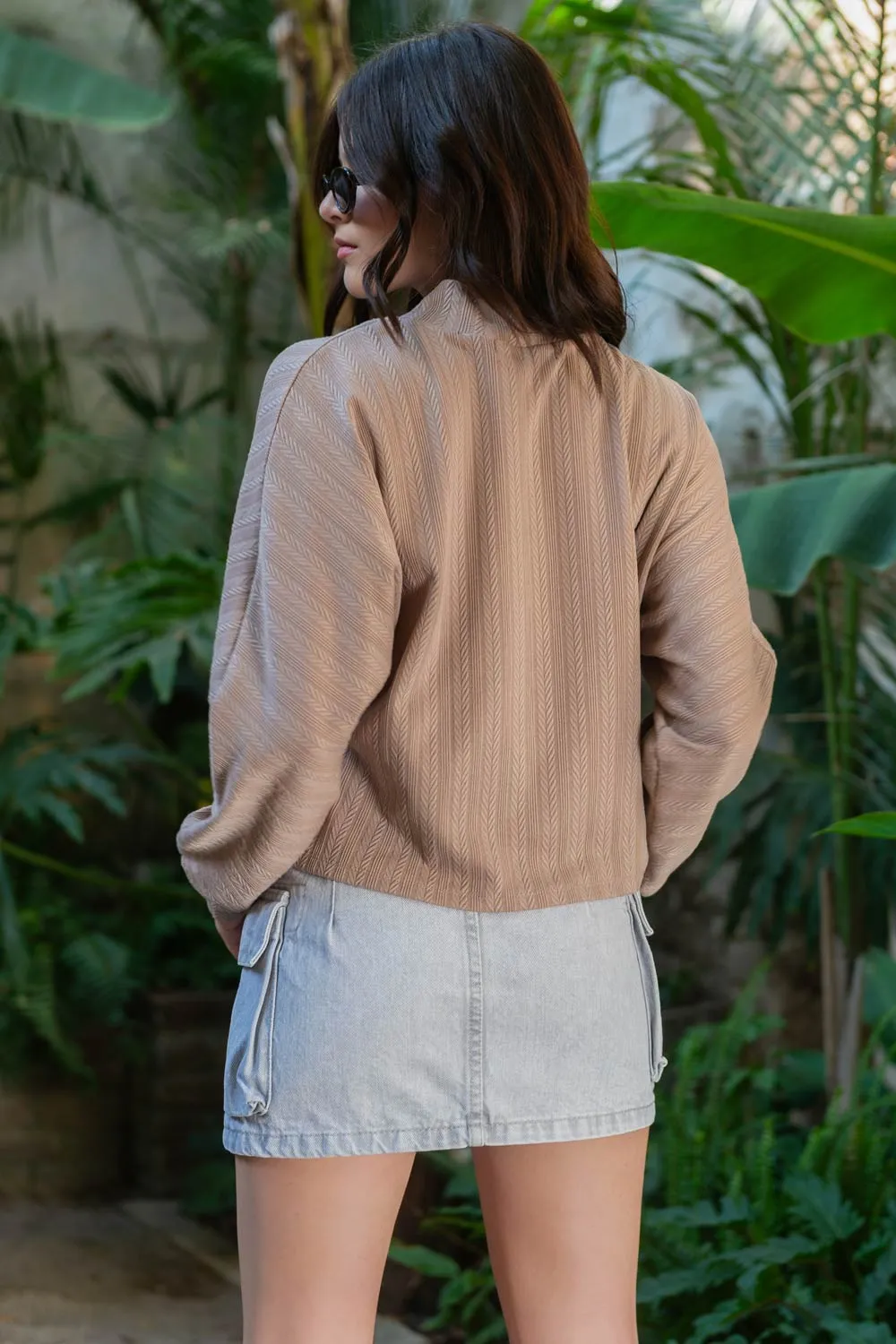Jersey oversized de cuello mock manga larga seguida
