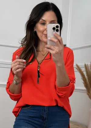 Jocasta Orange Zip Detail Top