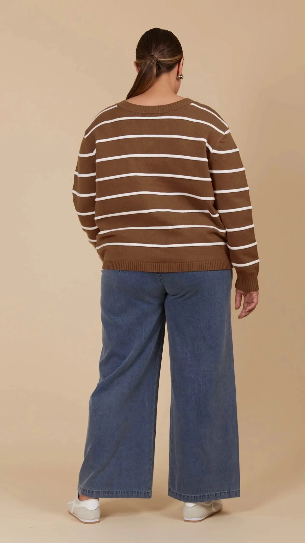 Juno Stripe Jumper Cardigan Toffee