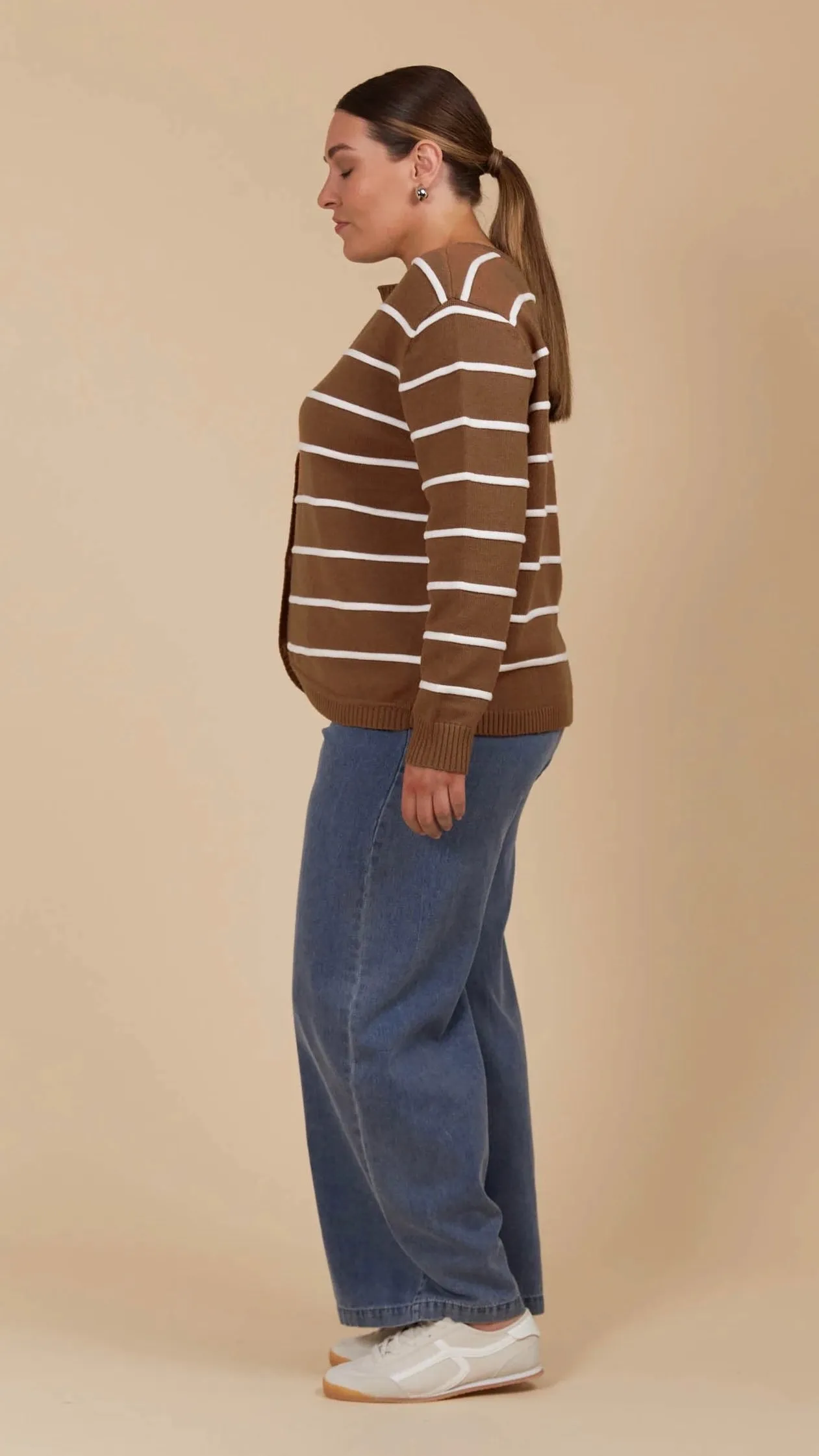 Juno Stripe Jumper Cardigan Toffee