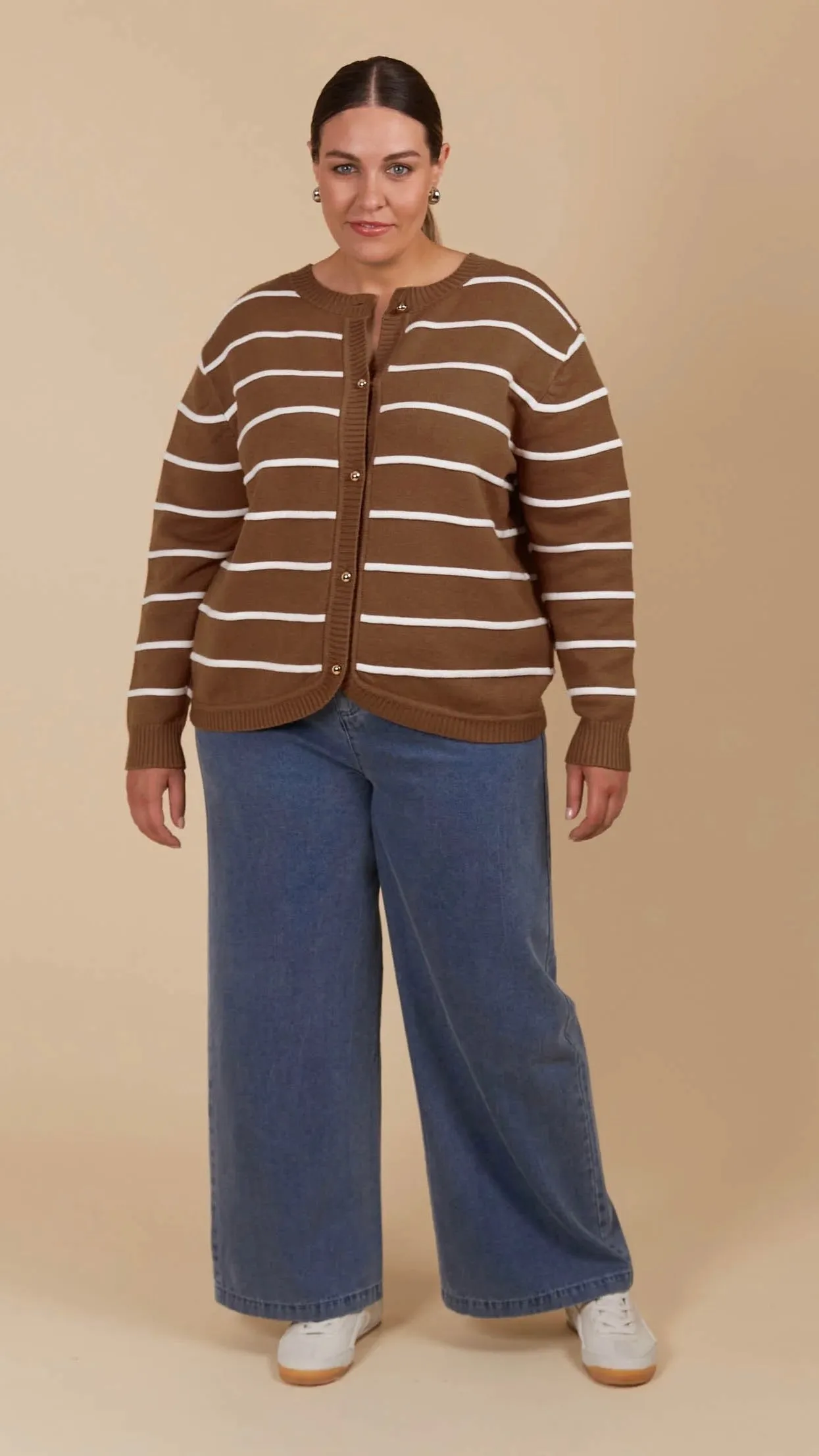 Juno Stripe Jumper Cardigan Toffee