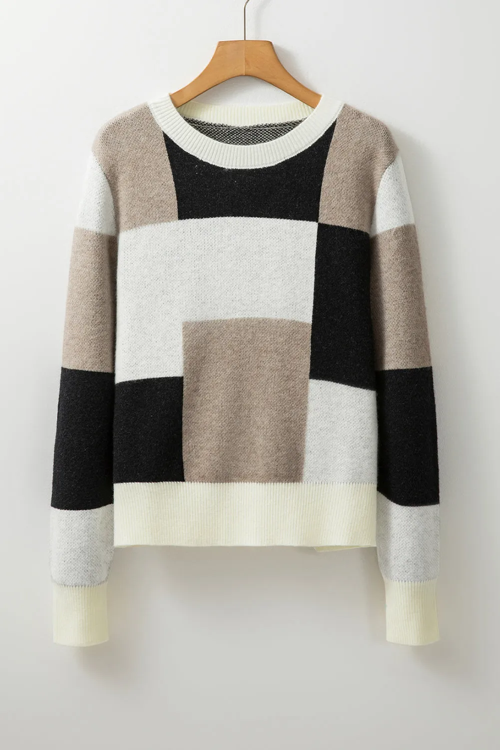 KaleaBoutique Plaid Patchwork Long Sleeve Knitted Sweater