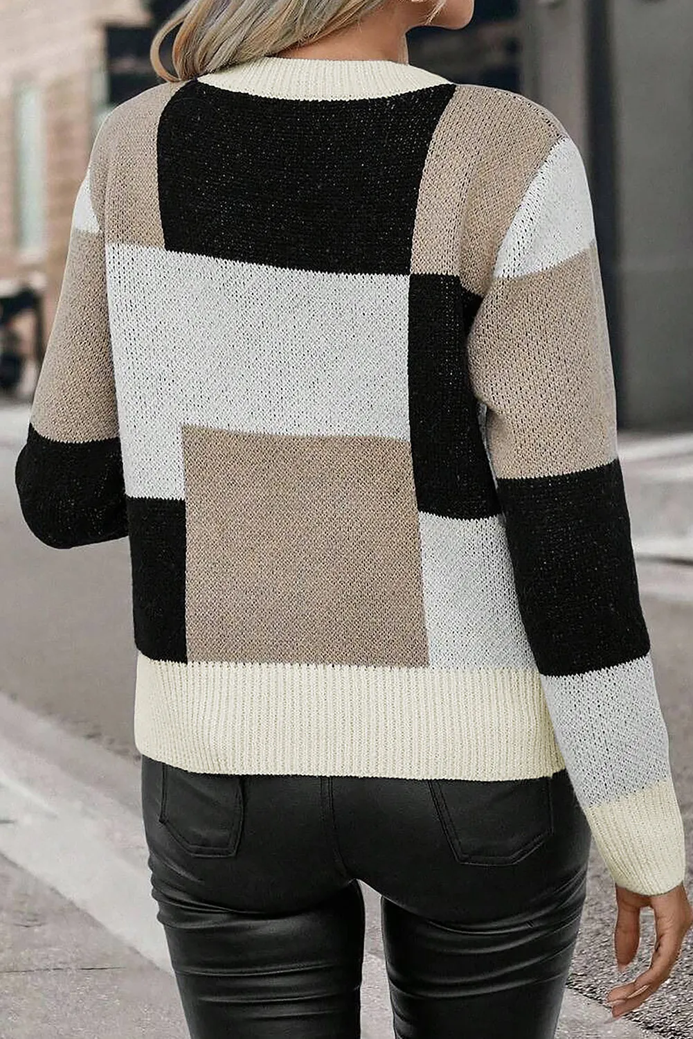KaleaBoutique Plaid Patchwork Long Sleeve Knitted Sweater