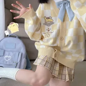 Kawaii Yellow Cardigan with Pompurin Embroidery for Y2K Style