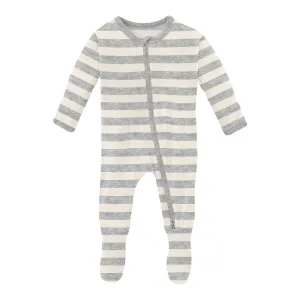 KicKee Pants Heather Mist Sweet Stripe Footie with 2 Way Zipper