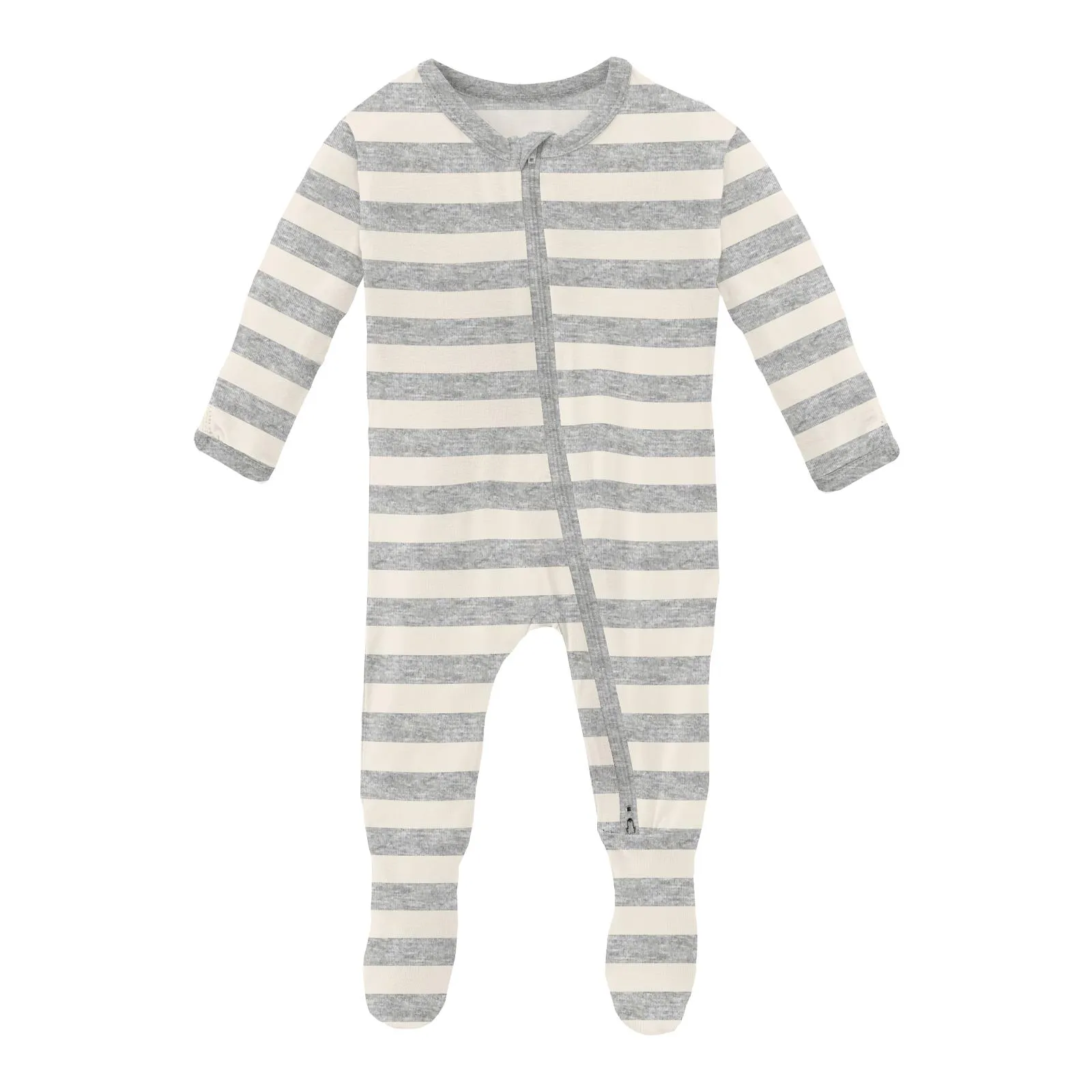 KicKee Pants Heather Mist Sweet Stripe Footie with 2 Way Zipper