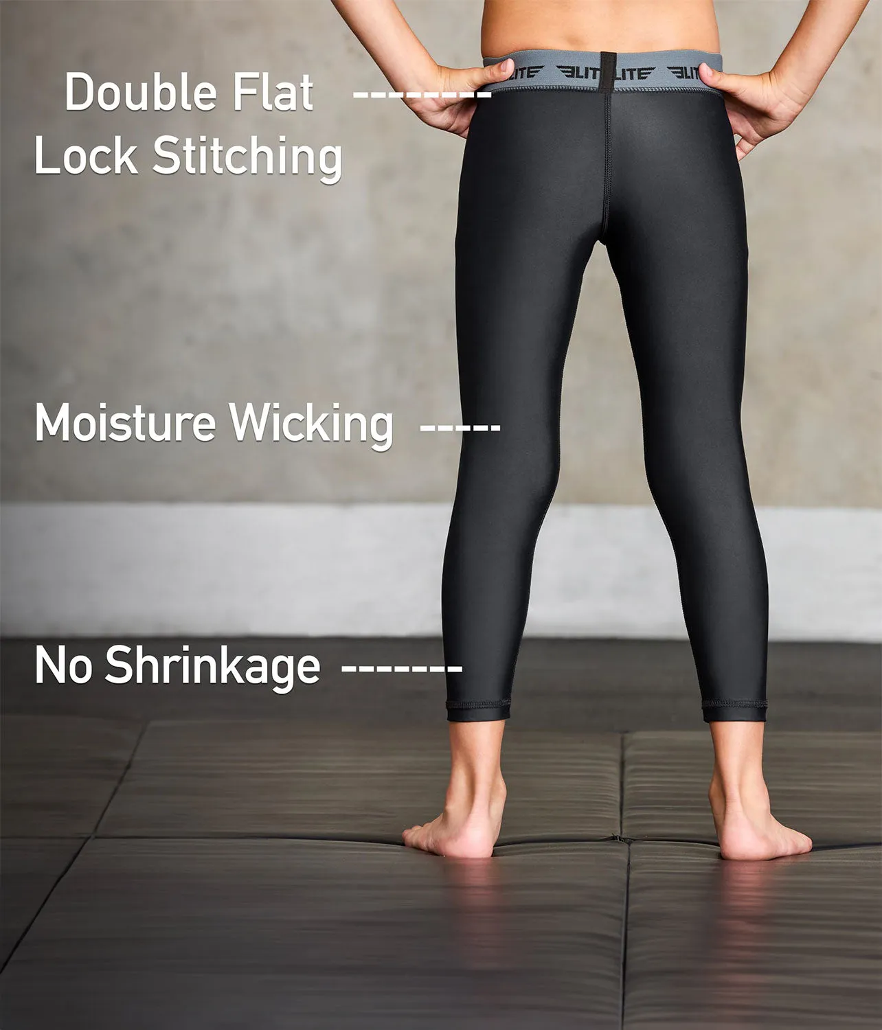 Kids' Plain Black Compression No-Gi BJJ Spats