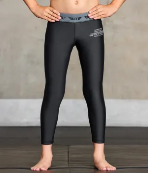 Kids' Plain Black Compression No-Gi BJJ Spats