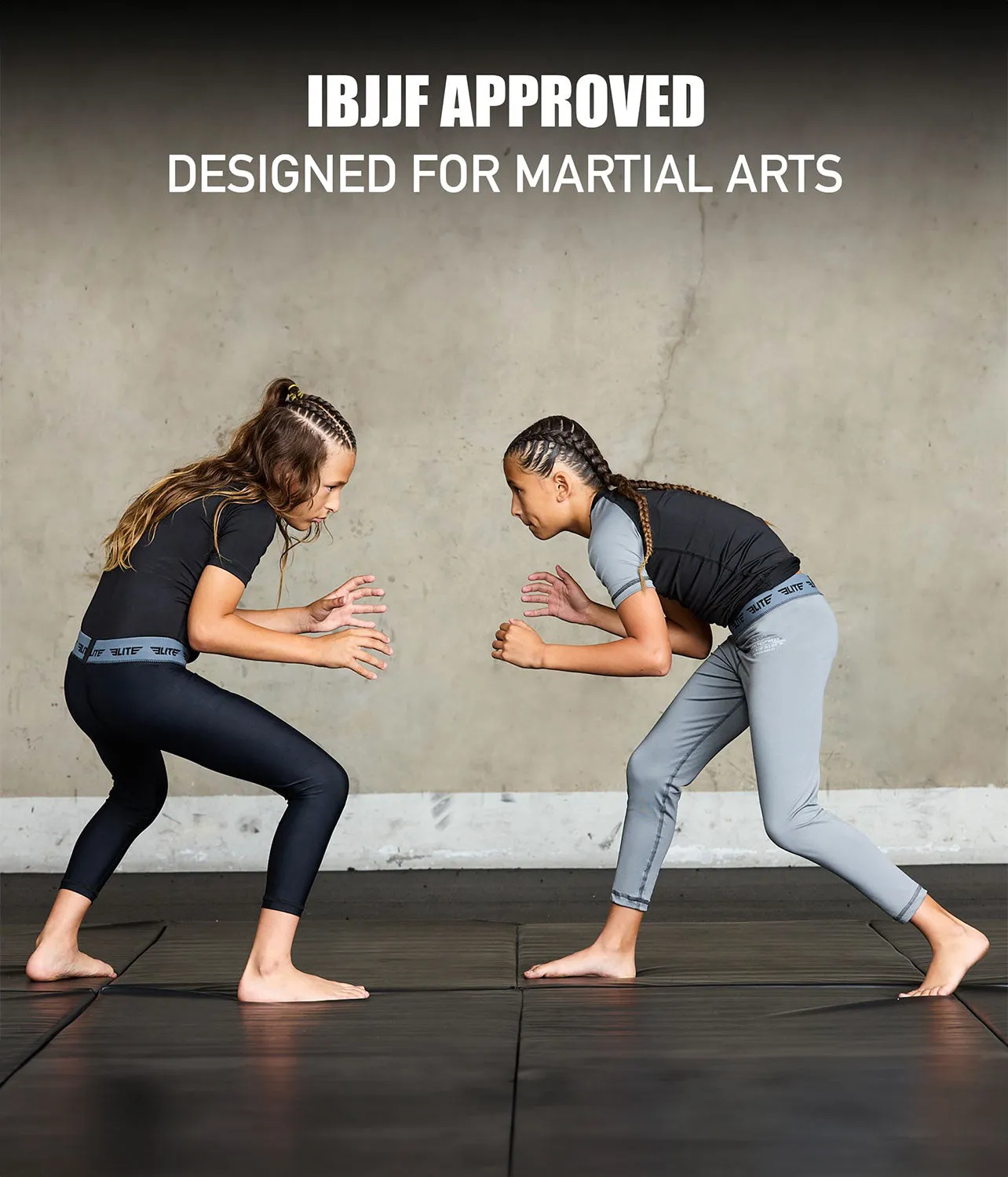 Kids' Plain Black Compression No-Gi BJJ Spats