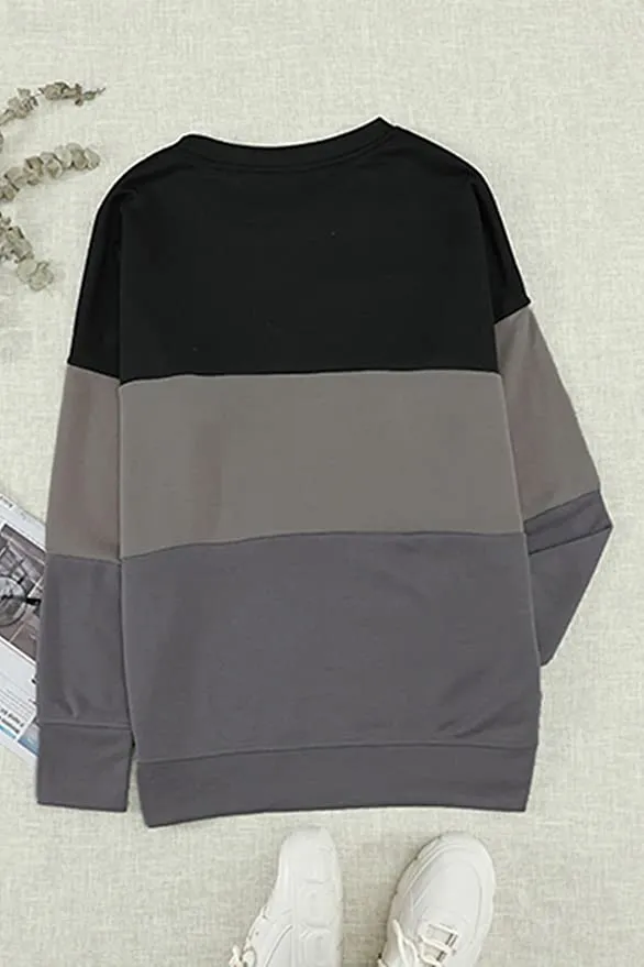 KINGFEN Womens Crewneck Ultra Soft Sweatshirt Striped Oversized Long Sleeve Shirts Color Block Tunic Tops, Size Medium