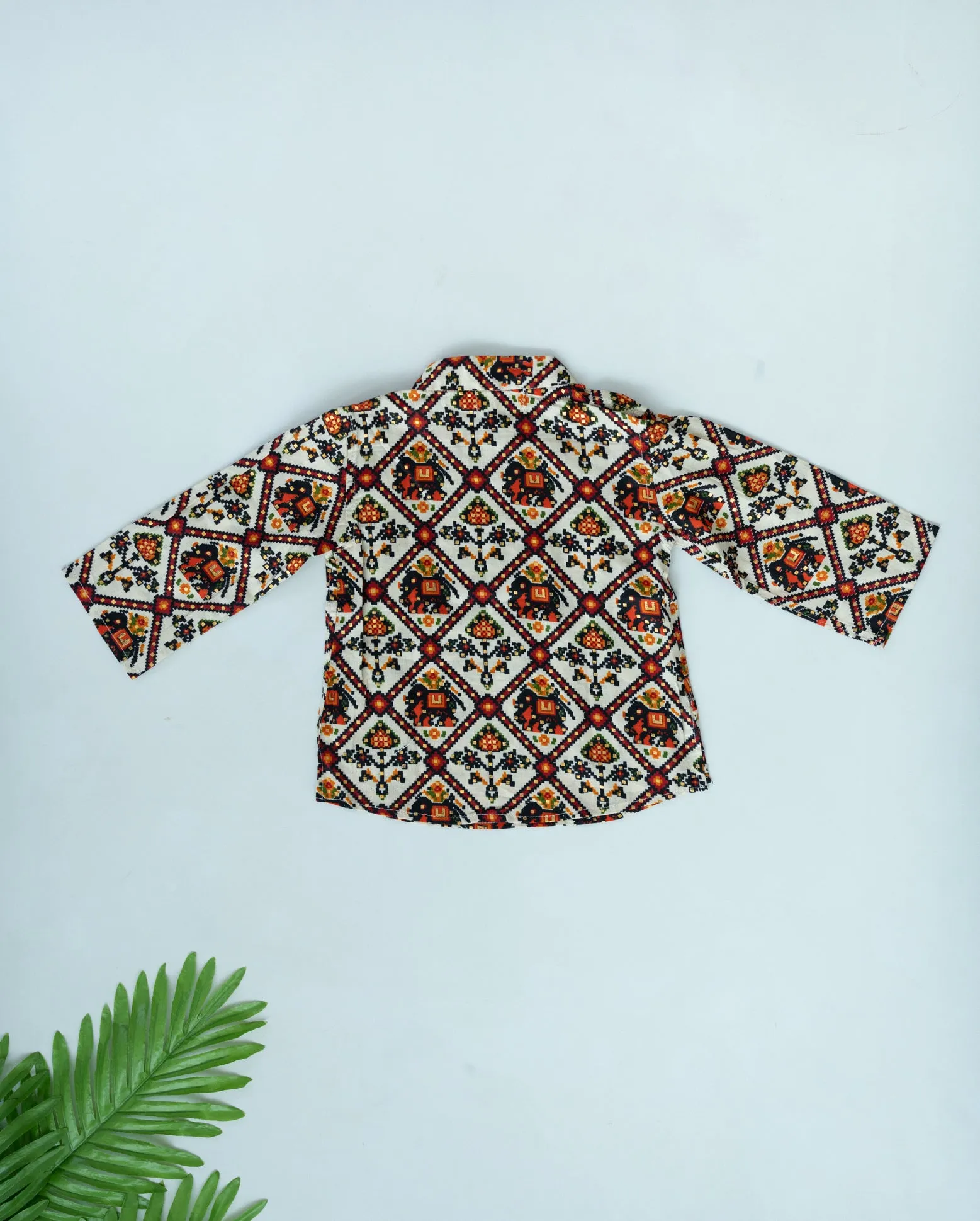 Klingaru Full Sleeves Short Kurta - Beige Patola Glaze Cotton