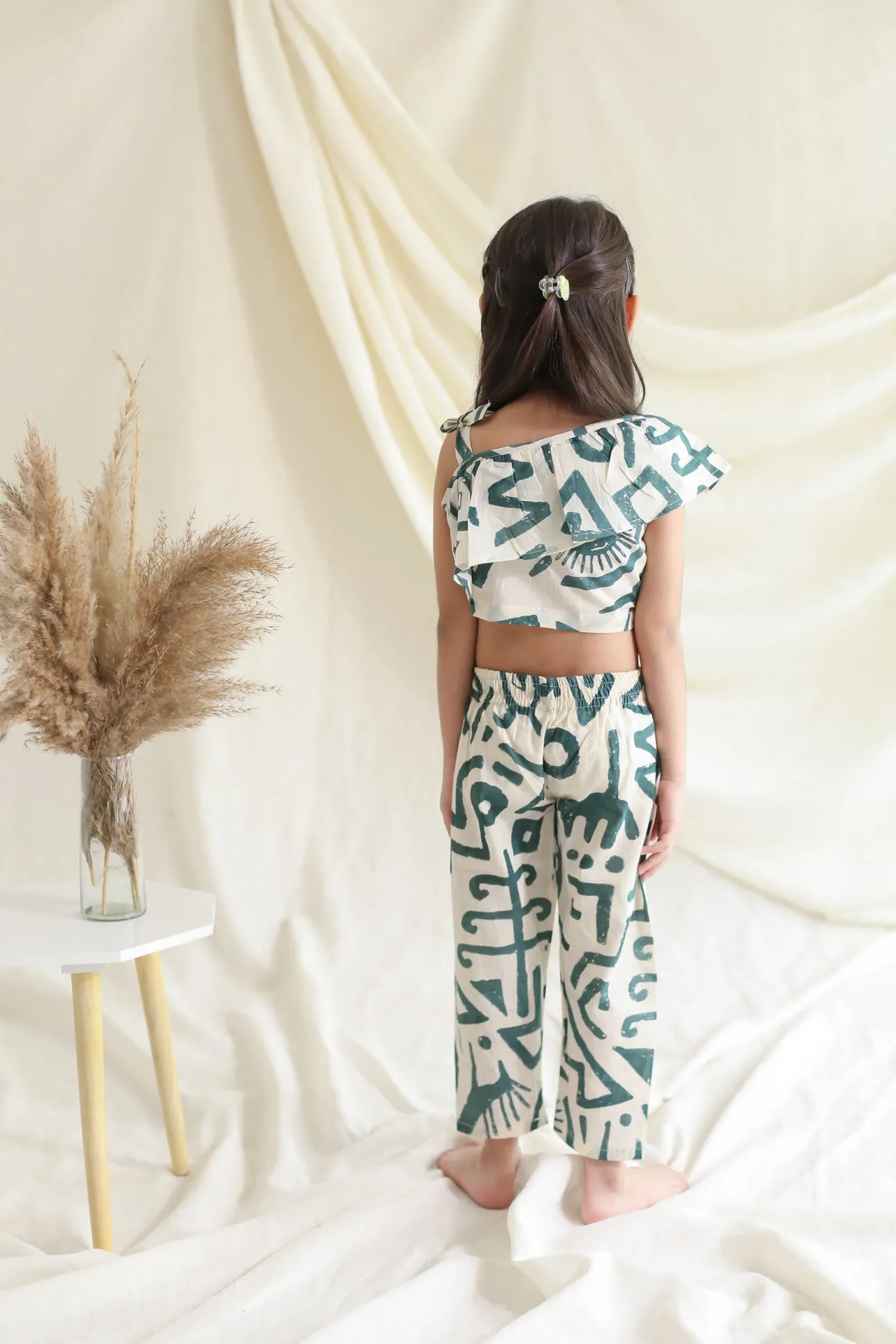 Klingaru Top and Pant Set - Beige Green Abstract