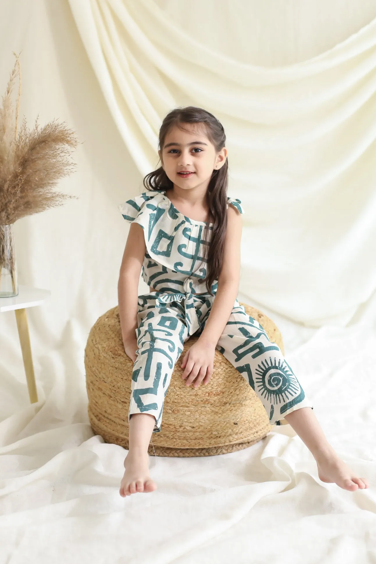 Klingaru Top and Pant Set - Beige Green Abstract