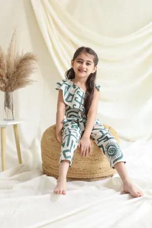Klingaru Top and Pant Set - Beige Green Abstract