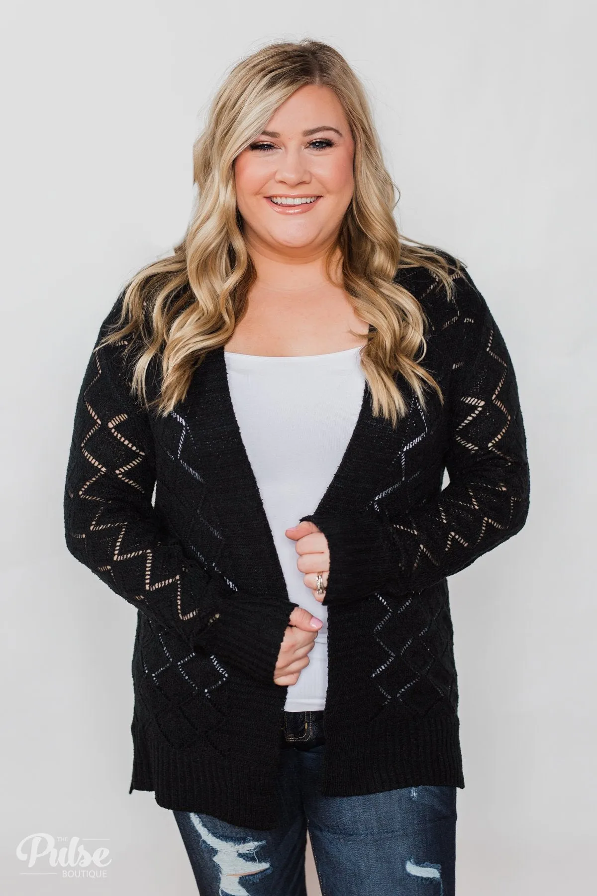 Knit Pointelle Cardigan - Black