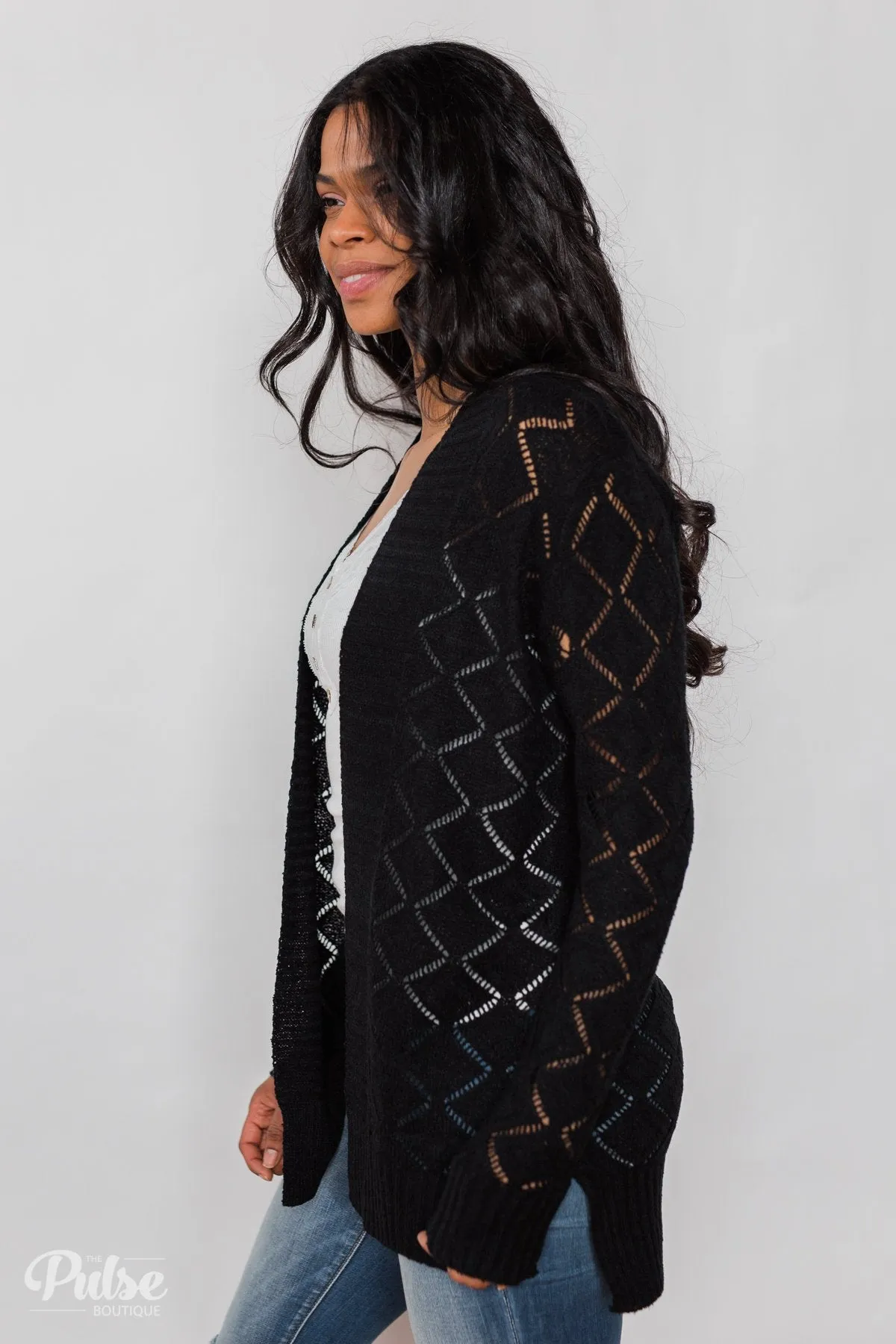 Knit Pointelle Cardigan - Black