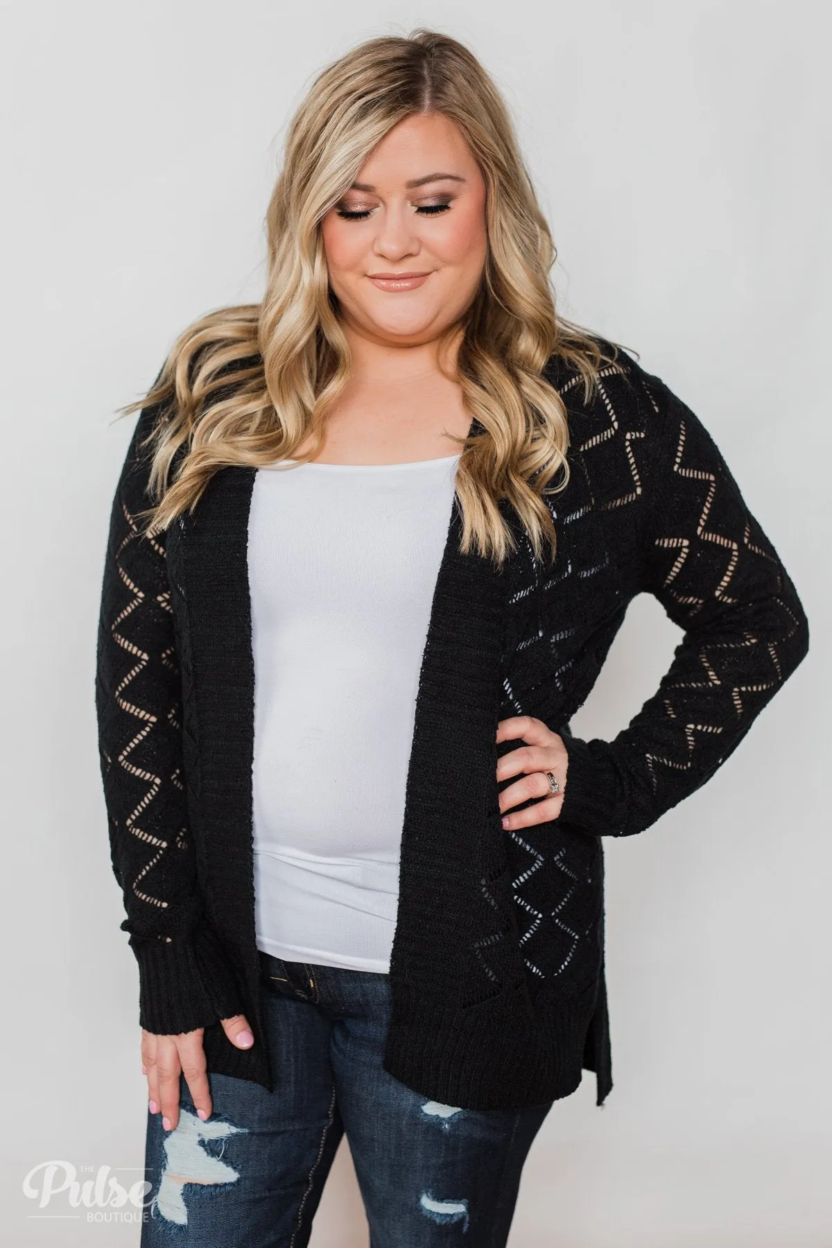 Knit Pointelle Cardigan - Black