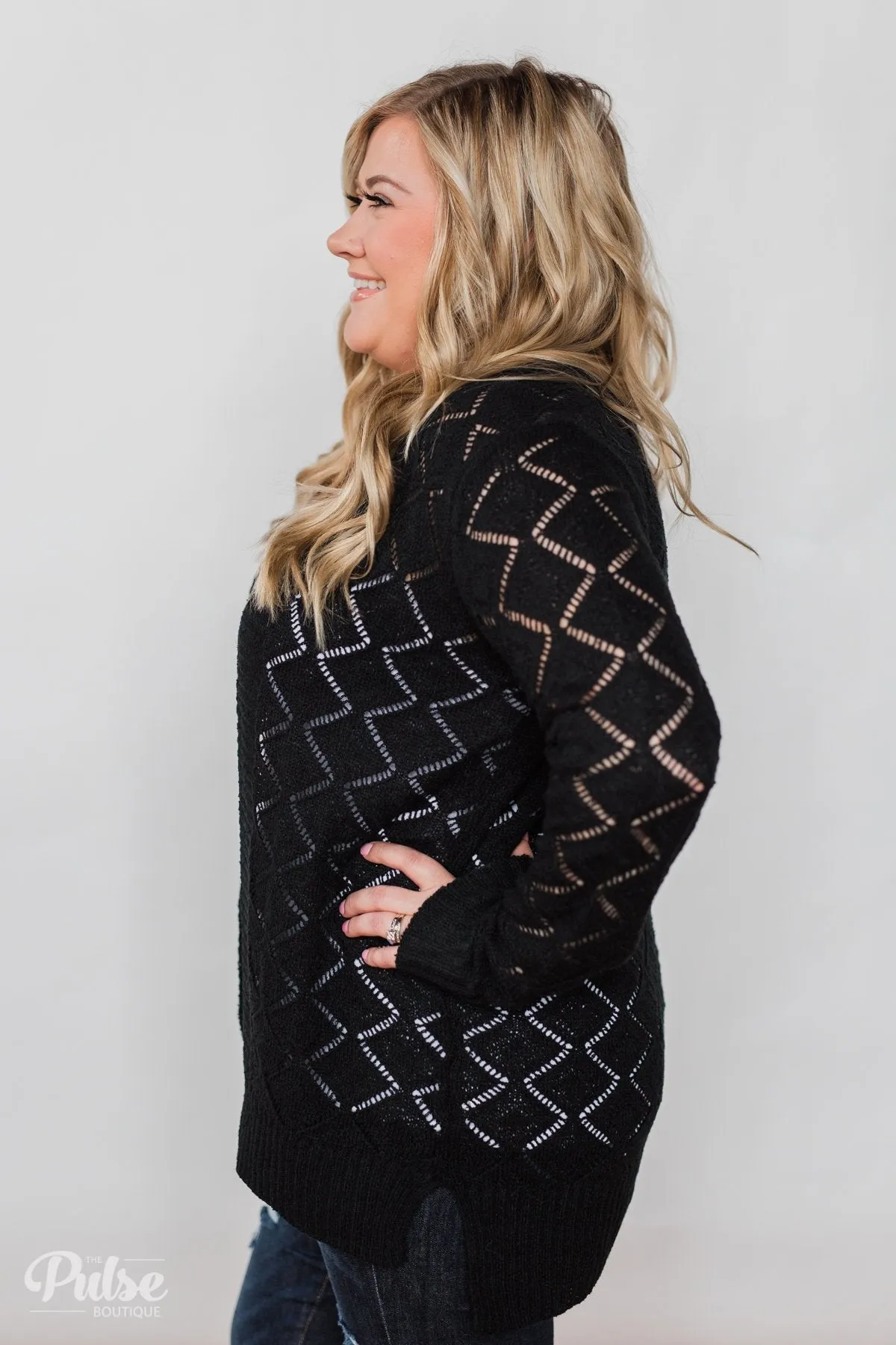 Knit Pointelle Cardigan - Black