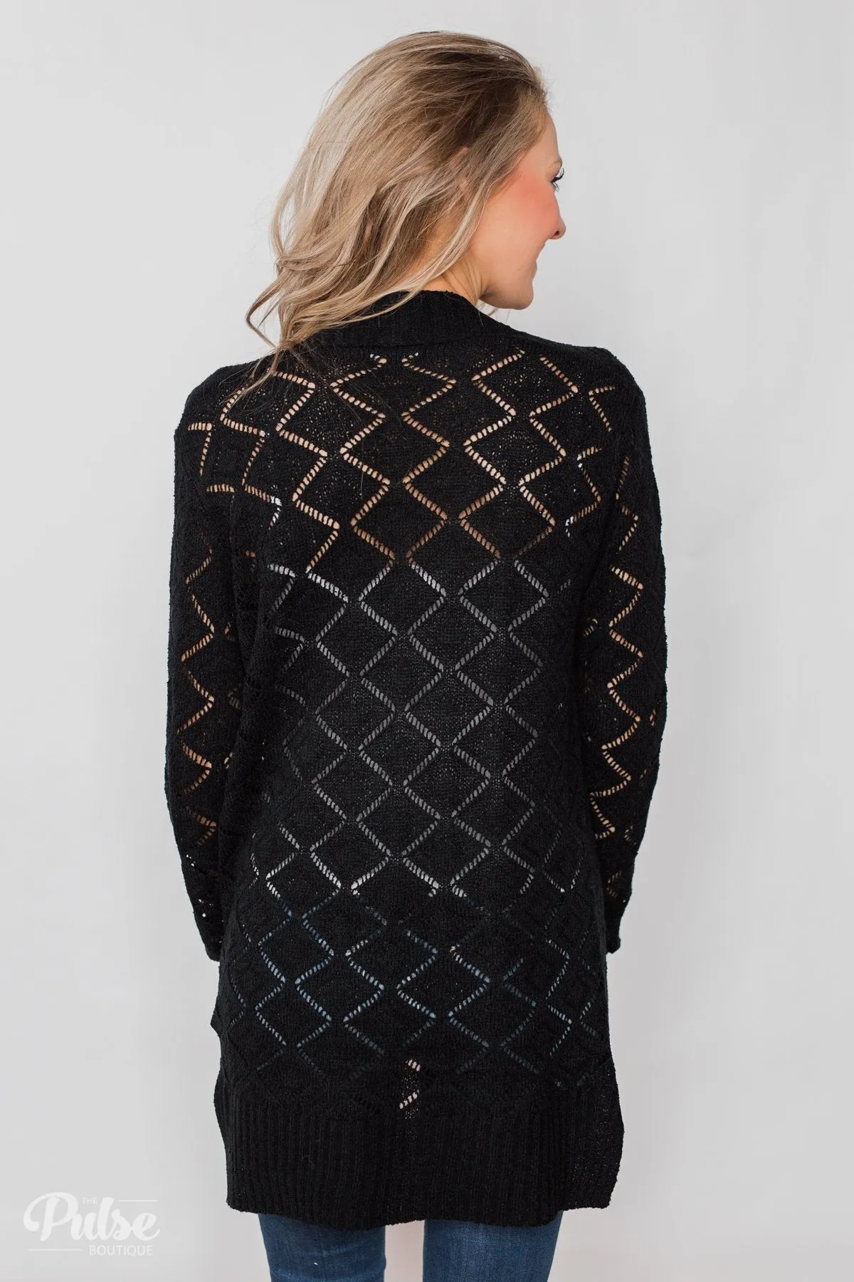 Knit Pointelle Cardigan - Black