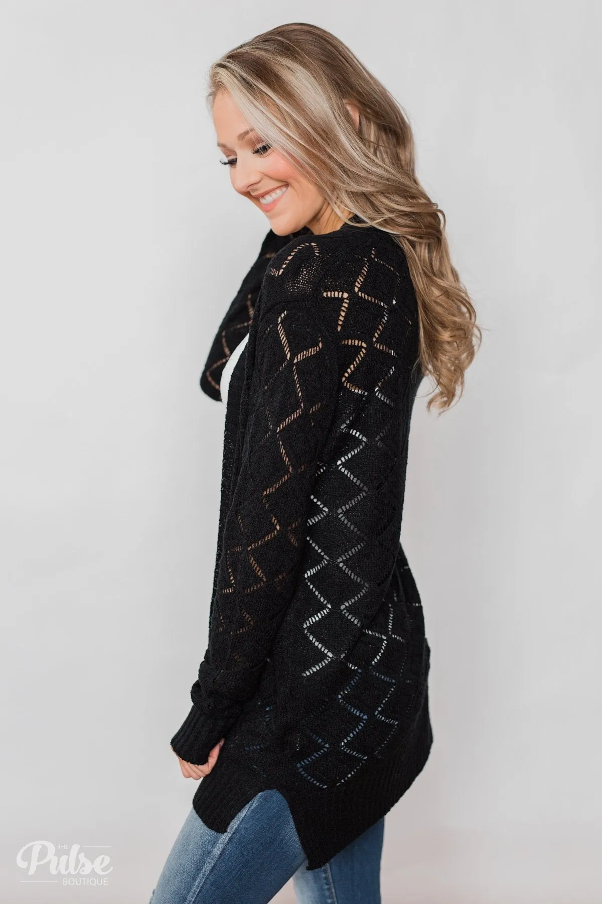Knit Pointelle Cardigan - Black