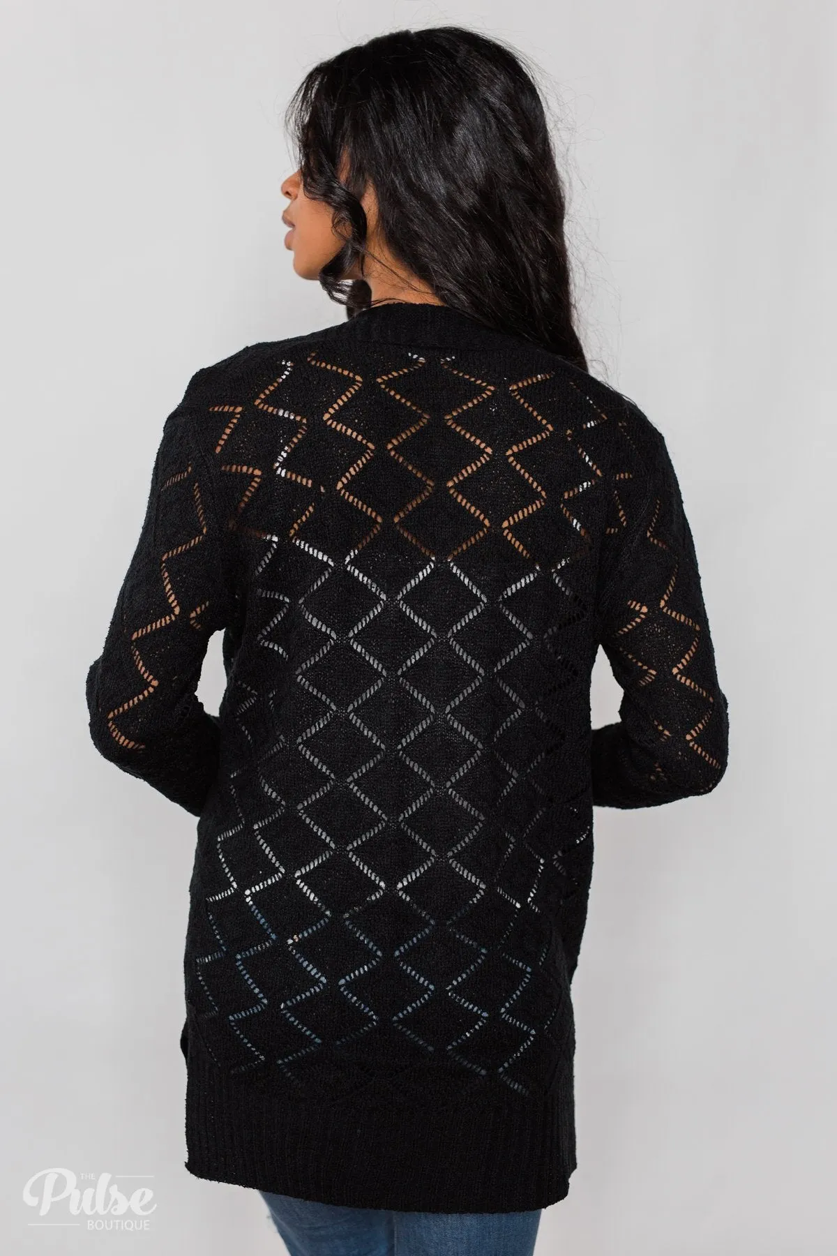 Knit Pointelle Cardigan - Black