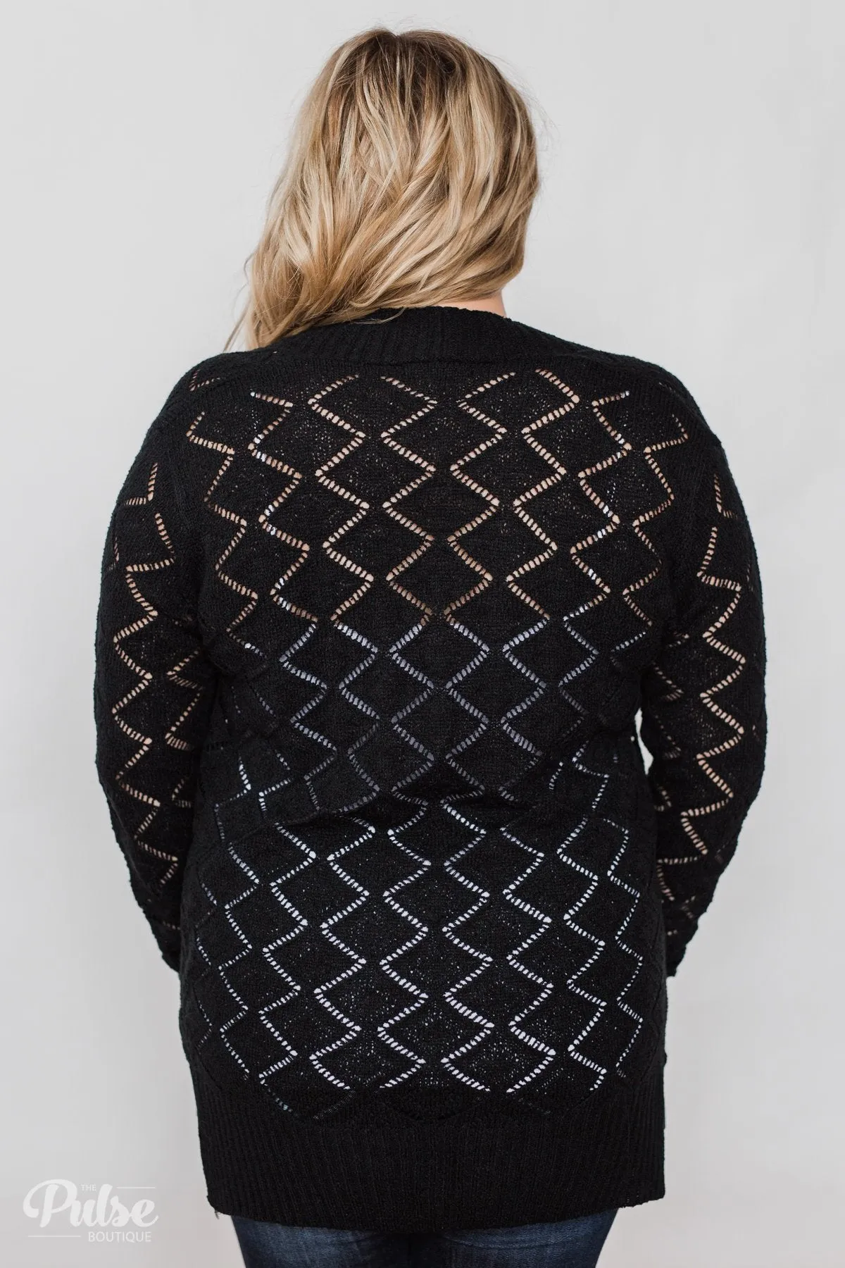 Knit Pointelle Cardigan - Black