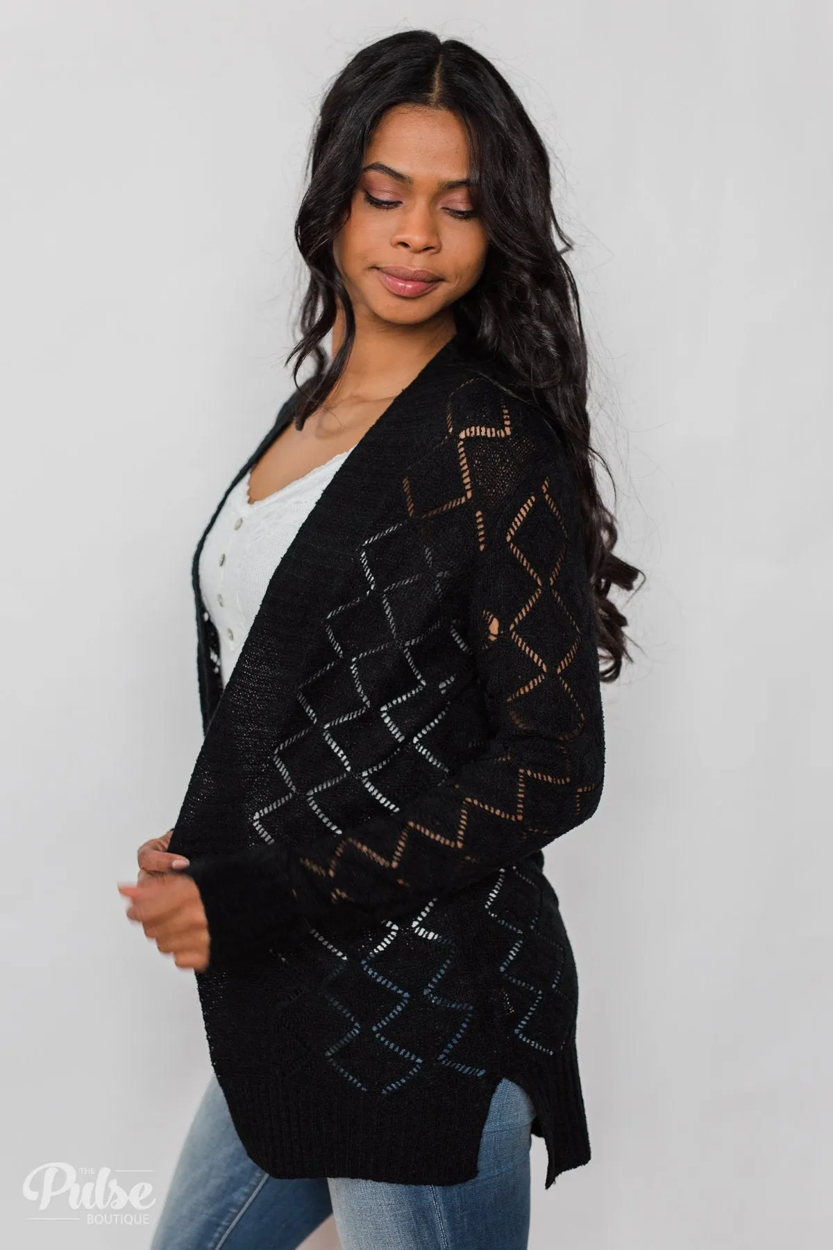 Knit Pointelle Cardigan - Black