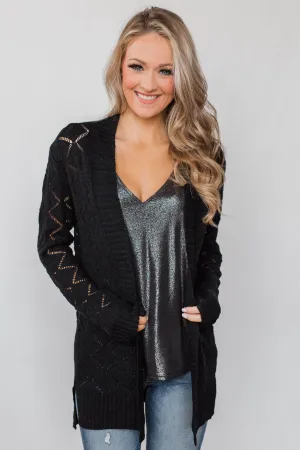 Knit Pointelle Cardigan - Black