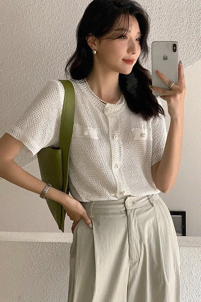 Knitted Short-Sleeve Thin Cardigan
