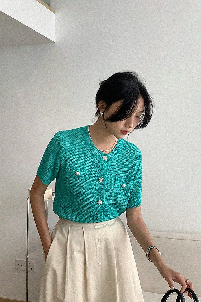 Knitted Short-Sleeve Thin Cardigan