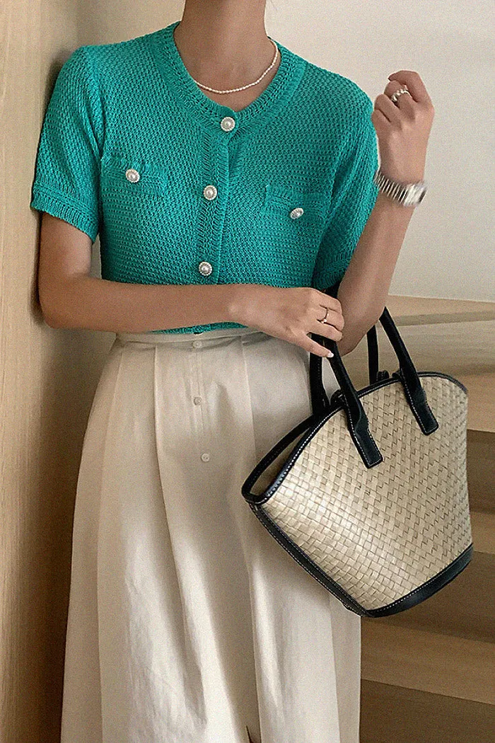 Knitted Short-Sleeve Thin Cardigan