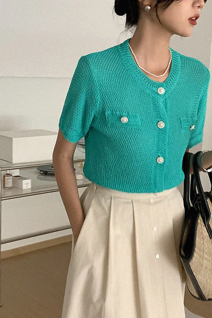 Knitted Short-Sleeve Thin Cardigan