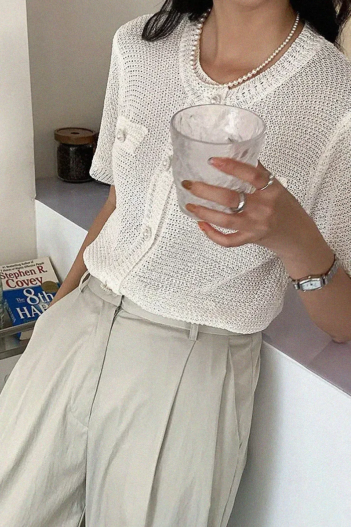 Knitted Short-Sleeve Thin Cardigan