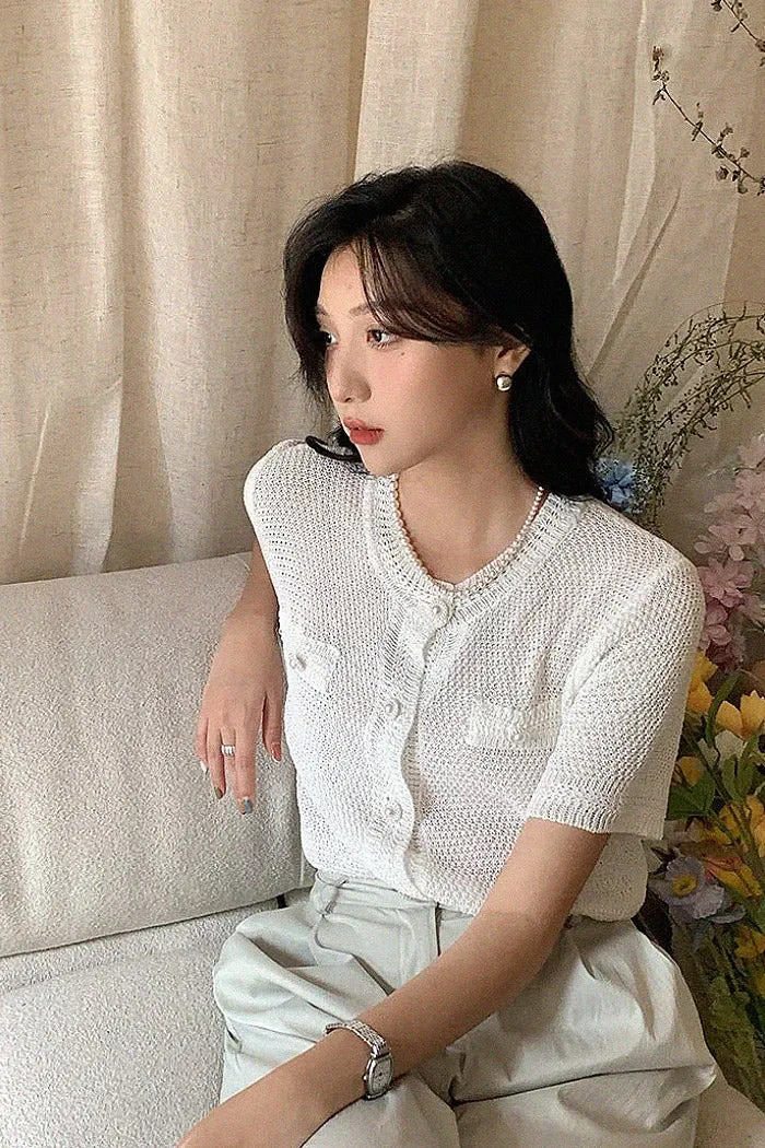 Knitted Short-Sleeve Thin Cardigan