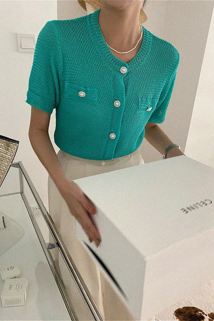 Knitted Short-Sleeve Thin Cardigan