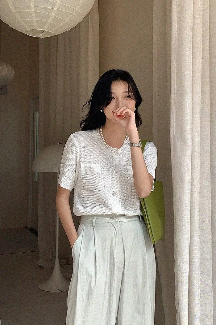 Knitted Short-Sleeve Thin Cardigan