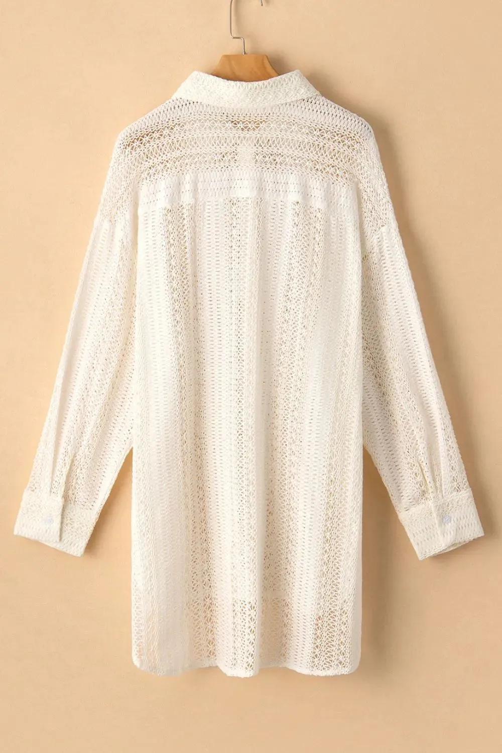 Lace Crochet Collared Neck Oversized Shirt