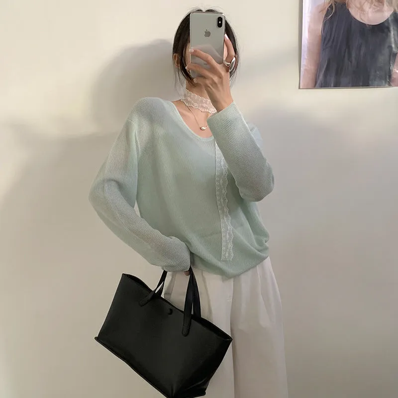 Lace V-neck sweater