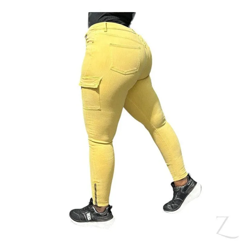 Ladies High Waist Super Skinny Strong Stretchy Cargo Pants | Zip Detail | "Oola"