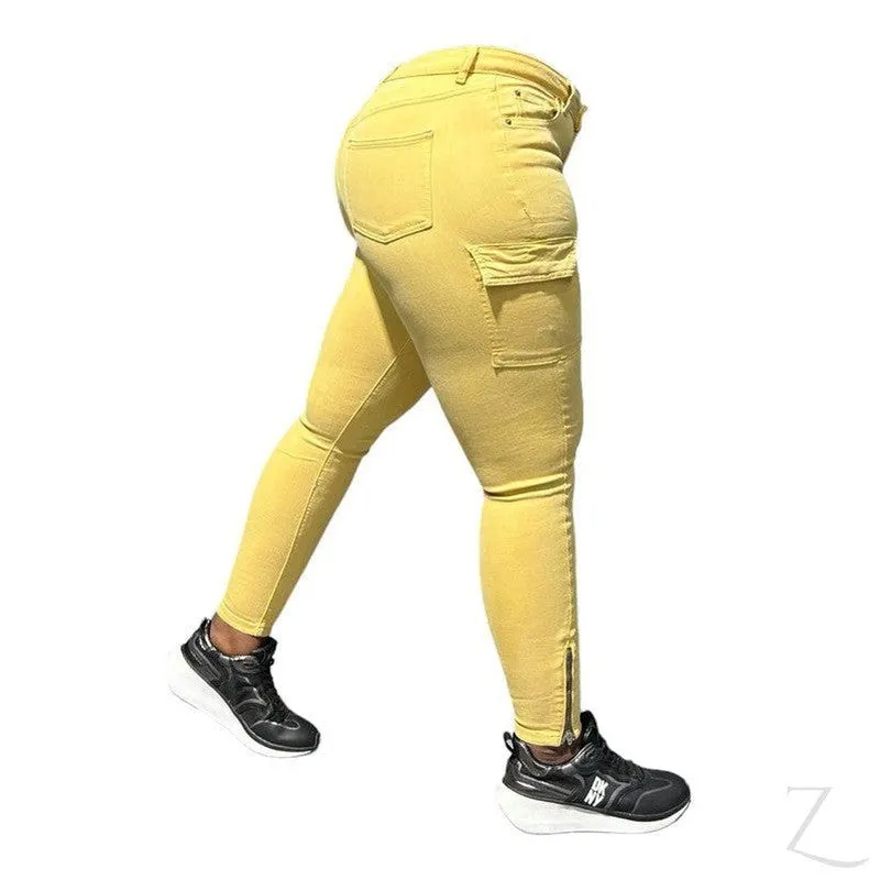 Ladies High Waist Super Skinny Strong Stretchy Cargo Pants | Zip Detail | "Oola"