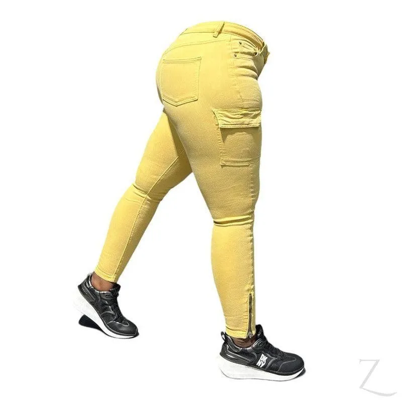 Ladies High Waist Super Skinny Strong Stretchy Cargo Pants | Zip Detail | "Oola"