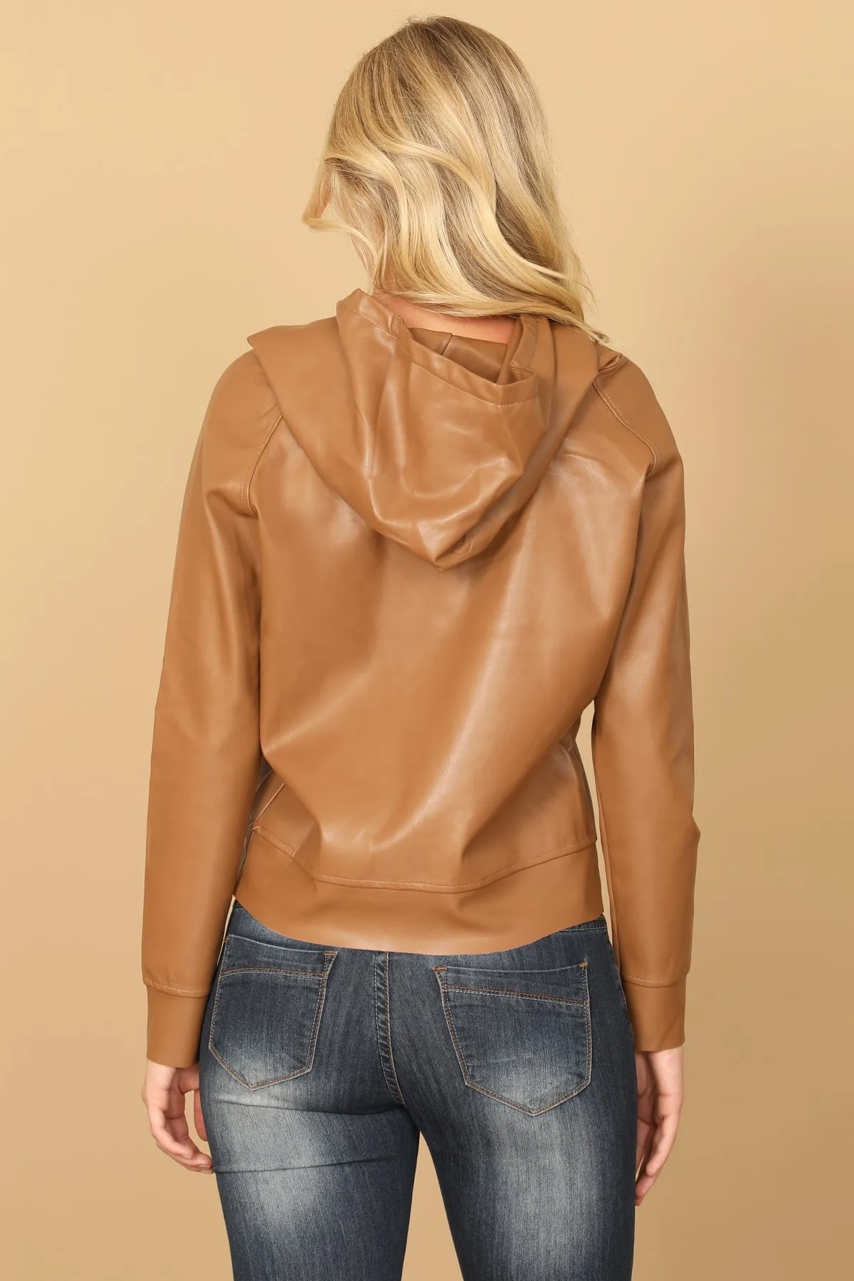 LEATHER DRAWSTRING HOODIE TOP