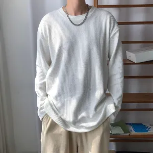 Legible Spring Autumn Long Sleeve T Shirts Men Casual Loose O Neck Collar White T-shirt Male Solid Tee Shirts Man