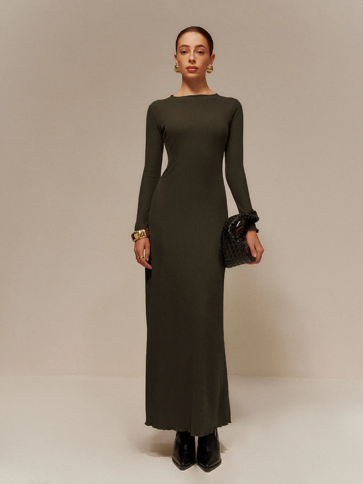 Lettuce Trim Sweater Long Dress Without Belt