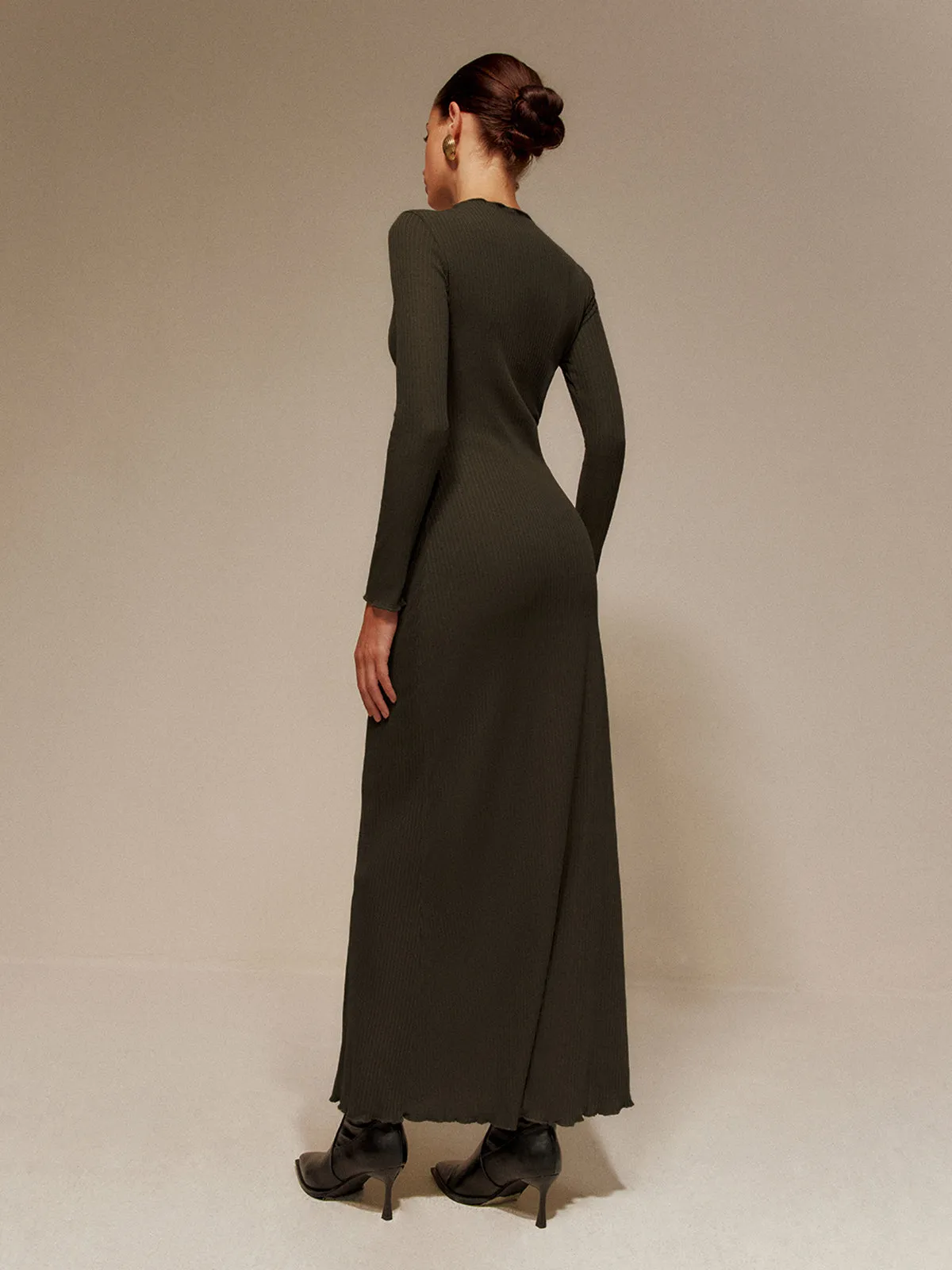 Lettuce Trim Sweater Long Dress Without Belt
