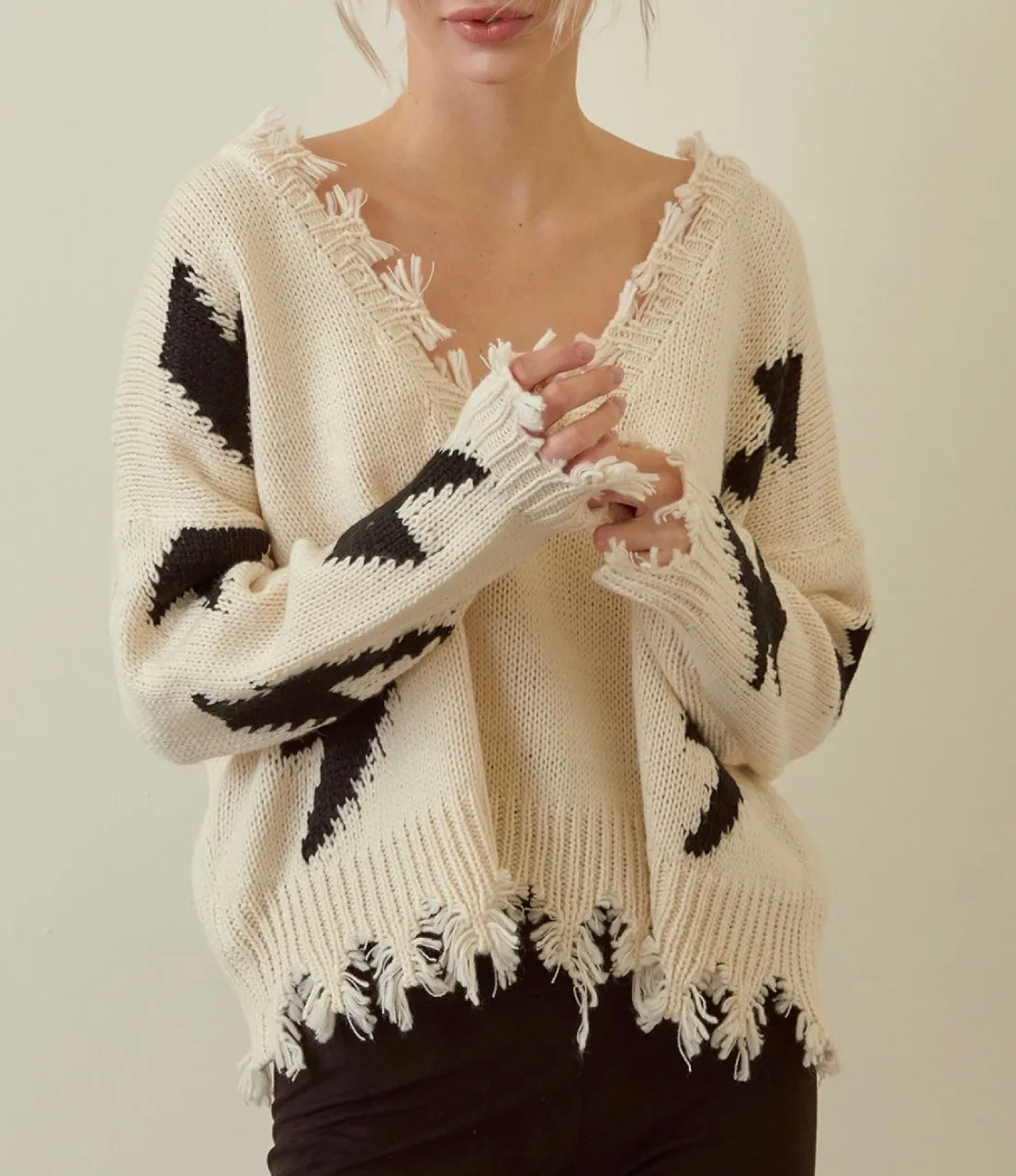 Lightening Distressed Oversized Sweater