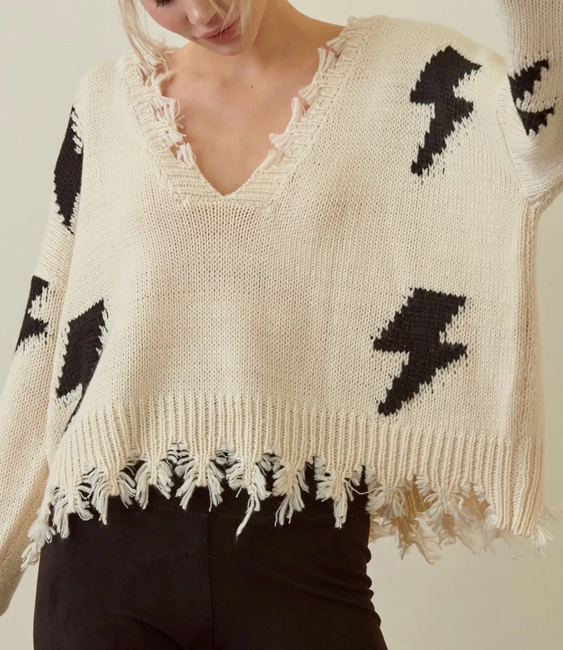 Lightening Distressed Oversized Sweater