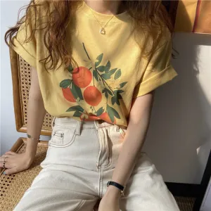 Loose Orange Printed Casual Shirts