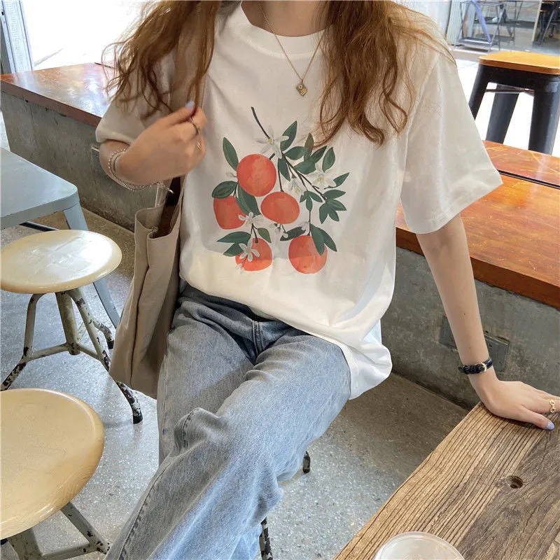 Loose Orange Printed Casual Shirts