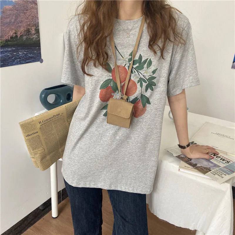 Loose Orange Printed Casual Shirts